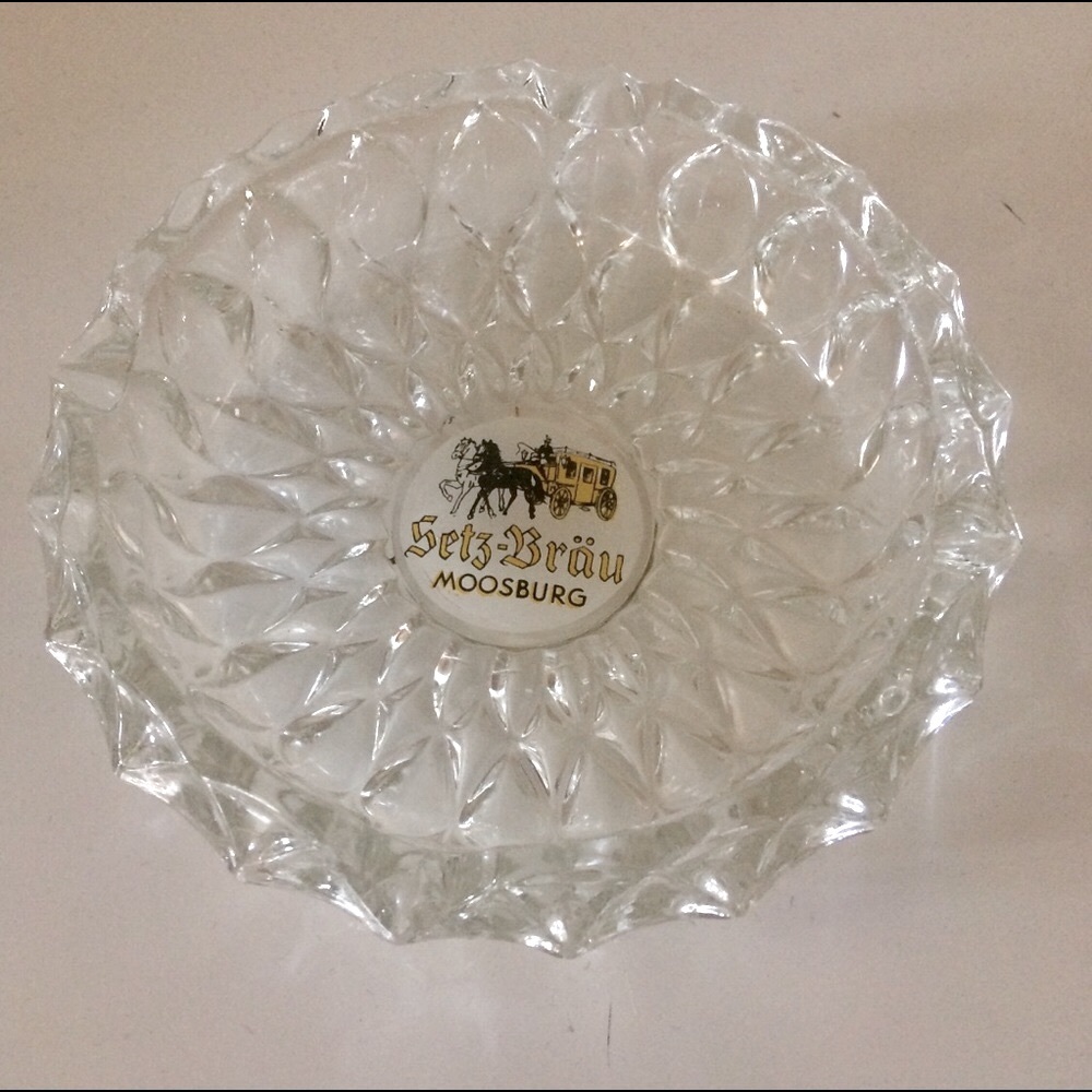 Vintage crystal trinket dish German beer ad